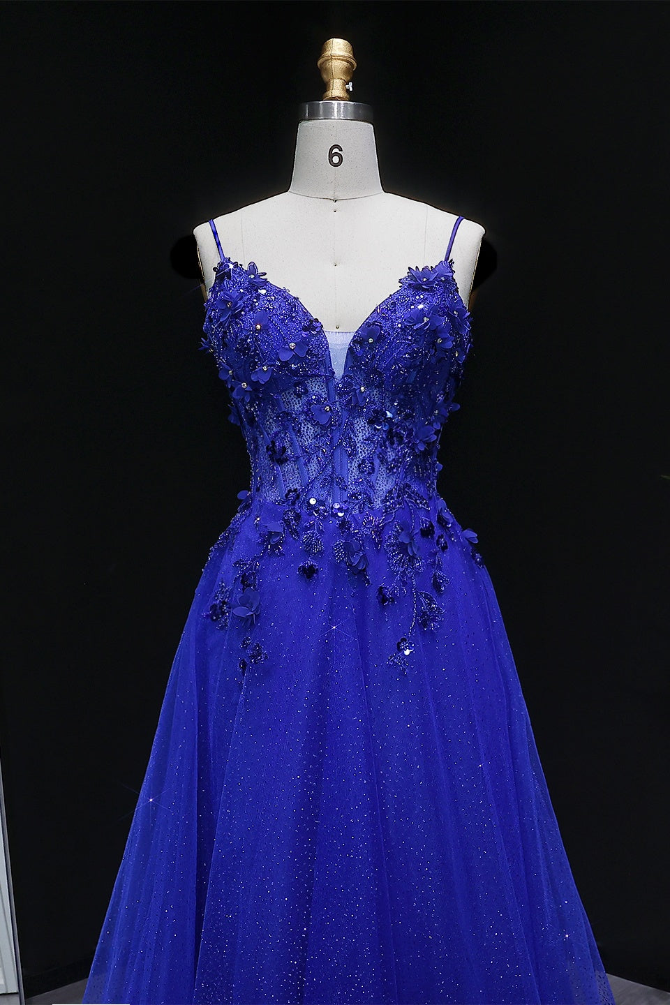 Royal Blue Glitter Tulle A-Line Corset Lace-Up Prom Dress SH386 Sheer Fairy