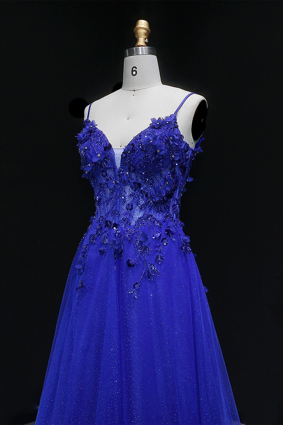 Royal Blue Glitter Tulle A-Line Corset Lace-Up Prom Dress SH386 Sheer Fairy