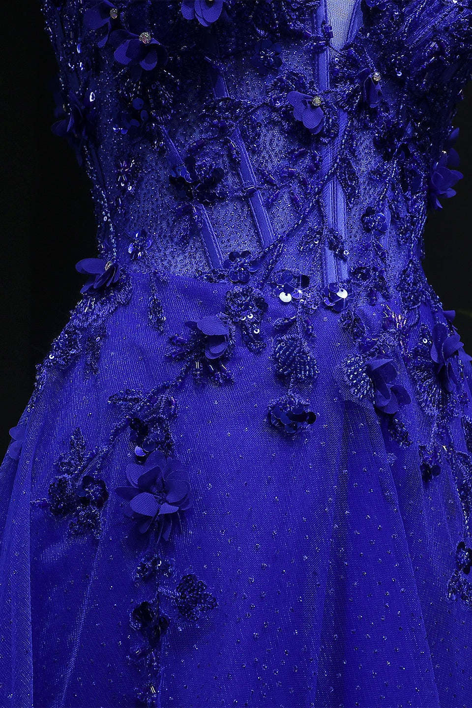 Royal Blue Glitter Tulle A-Line Corset Lace-Up Prom Dress SH386 Sheer Fairy