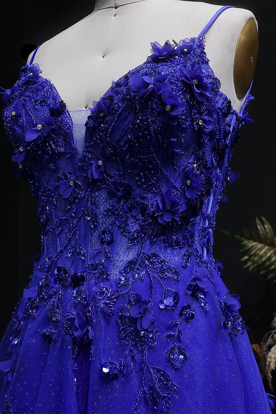 Royal Blue Glitter Tulle A-Line Corset Lace-Up Prom Dress SH386 Sheer Fairy