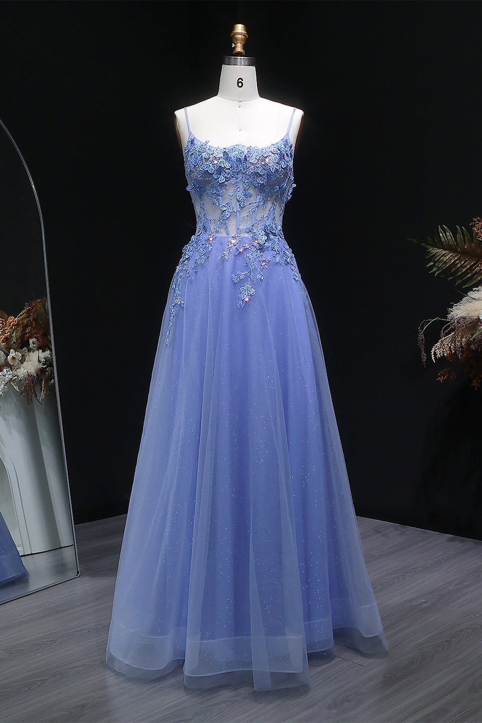 Lilac Sheer Lace A-Line Prom Dress with Tulle Skirt SH387 Sheer Fairy