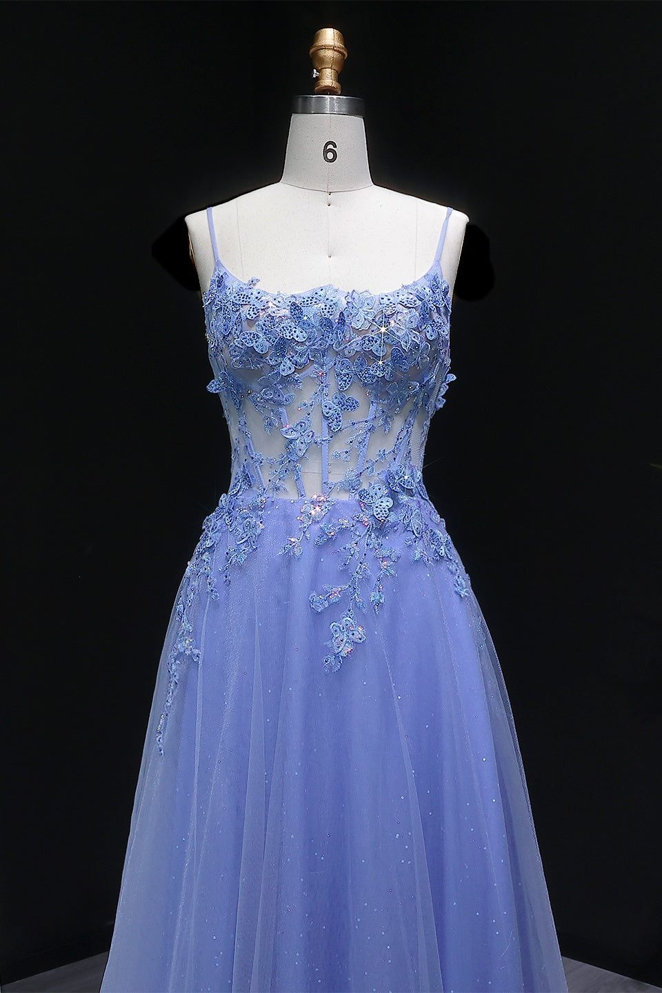 Lilac Sheer Lace A-Line Prom Dress with Tulle Skirt SH387 Sheer Fairy