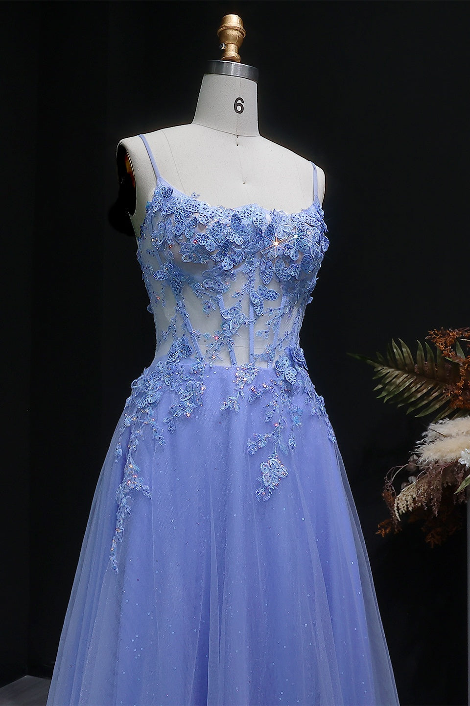 Lilac Sheer Lace A-Line Prom Dress with Tulle Skirt SH387 Sheer Fairy