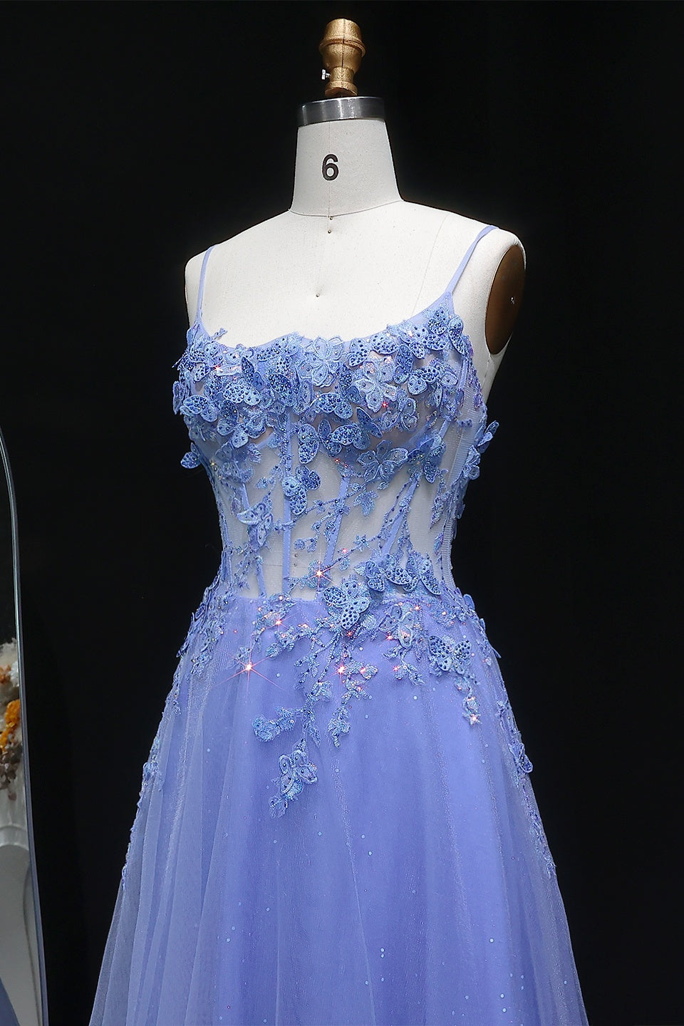 Lilac Sheer Lace A-Line Prom Dress with Tulle Skirt SH387 Sheer Fairy