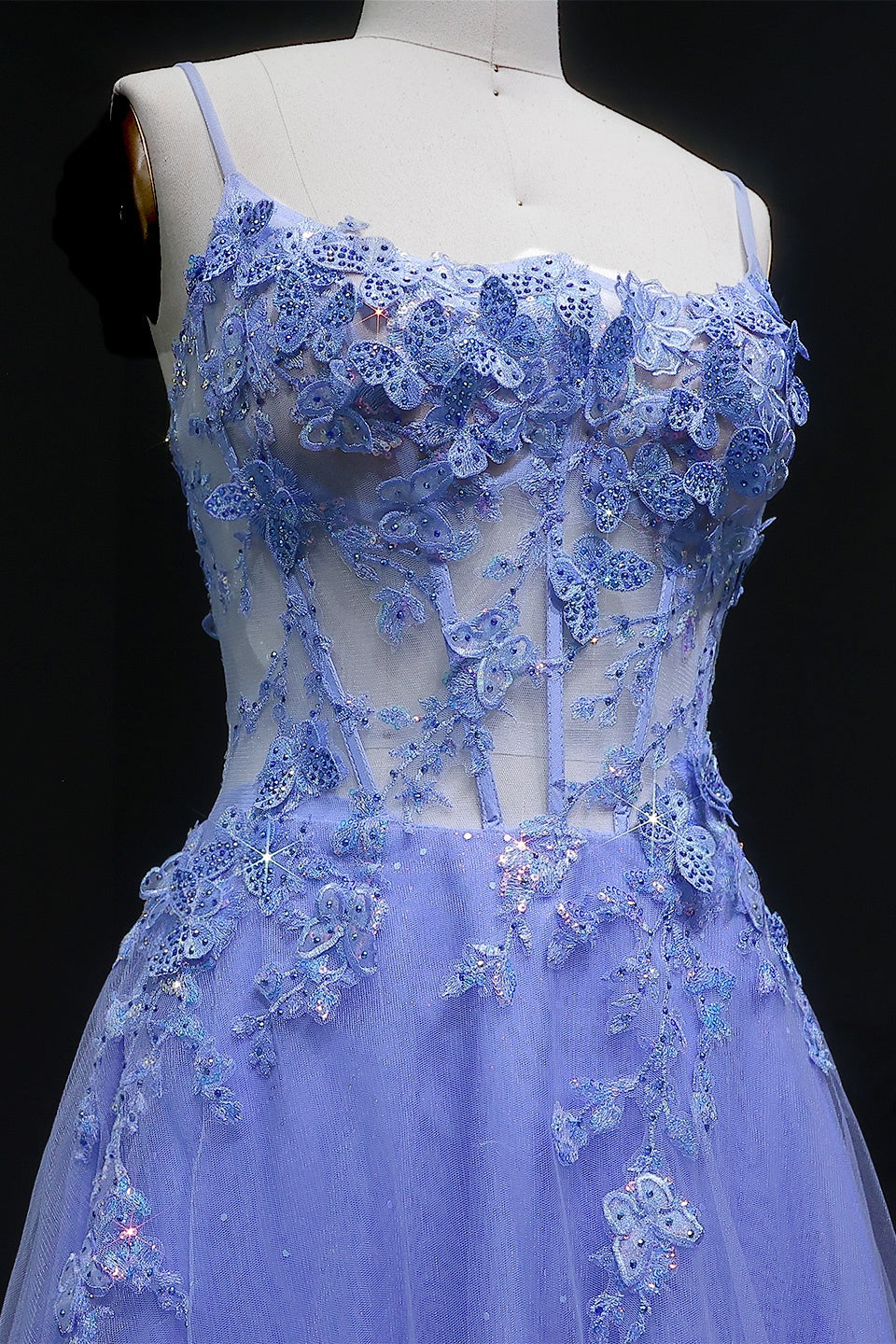 Lilac Sheer Lace A-Line Prom Dress with Tulle Skirt SH387 Sheer Fairy