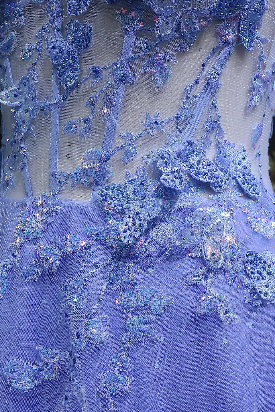 Lilac Sheer Lace A-Line Prom Dress with Tulle Skirt SH387 Sheer Fairy