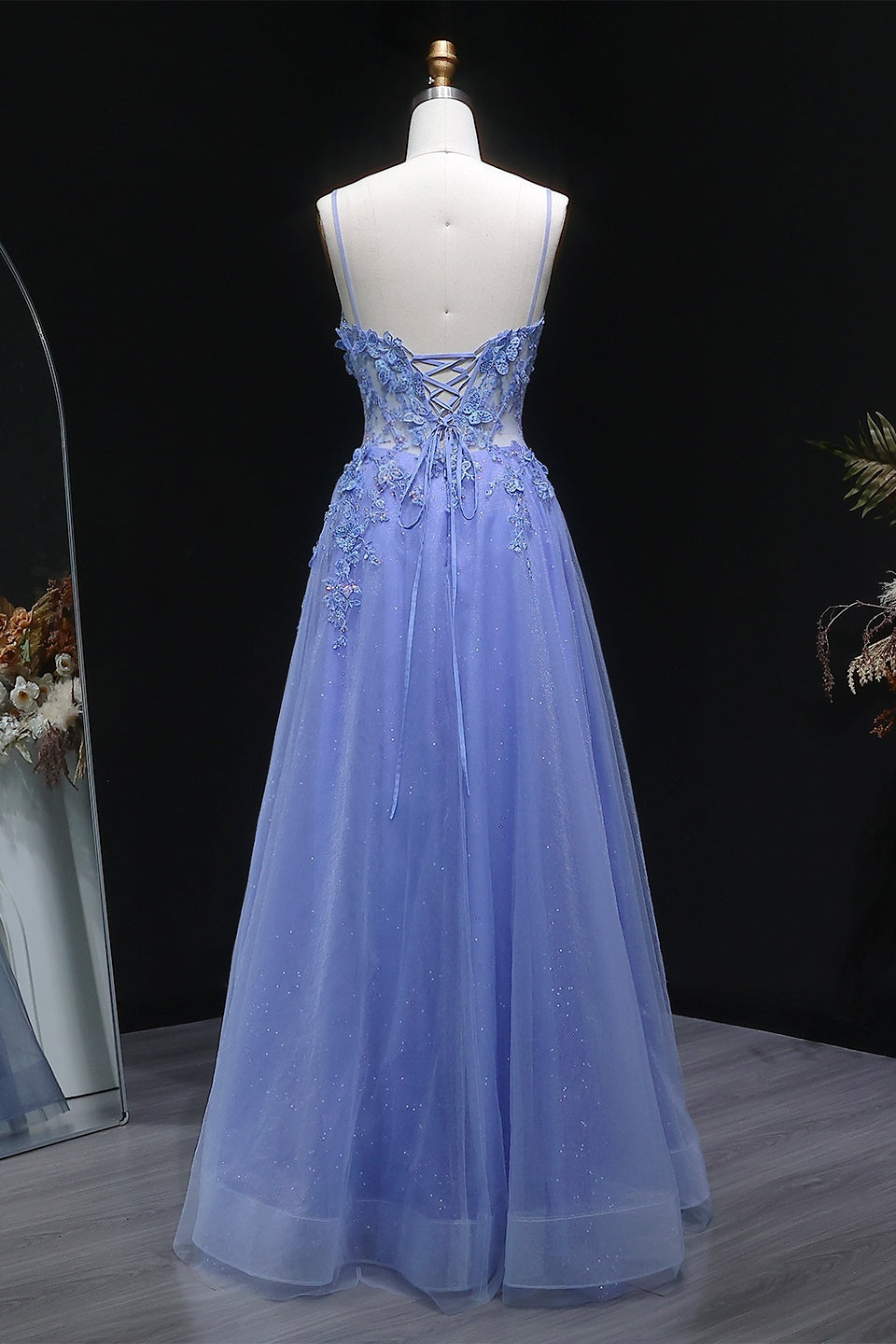 Lilac Sheer Lace A-Line Prom Dress with Tulle Skirt SH387 Sheer Fairy