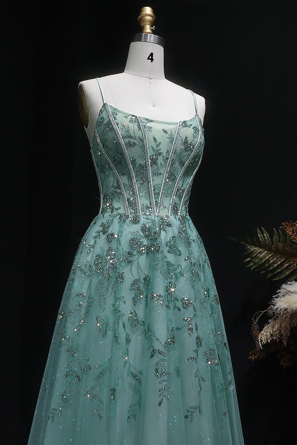 Sage Green Tulle A-Line Prom Dress with Sequin Lace SH388 Sheer Fairy