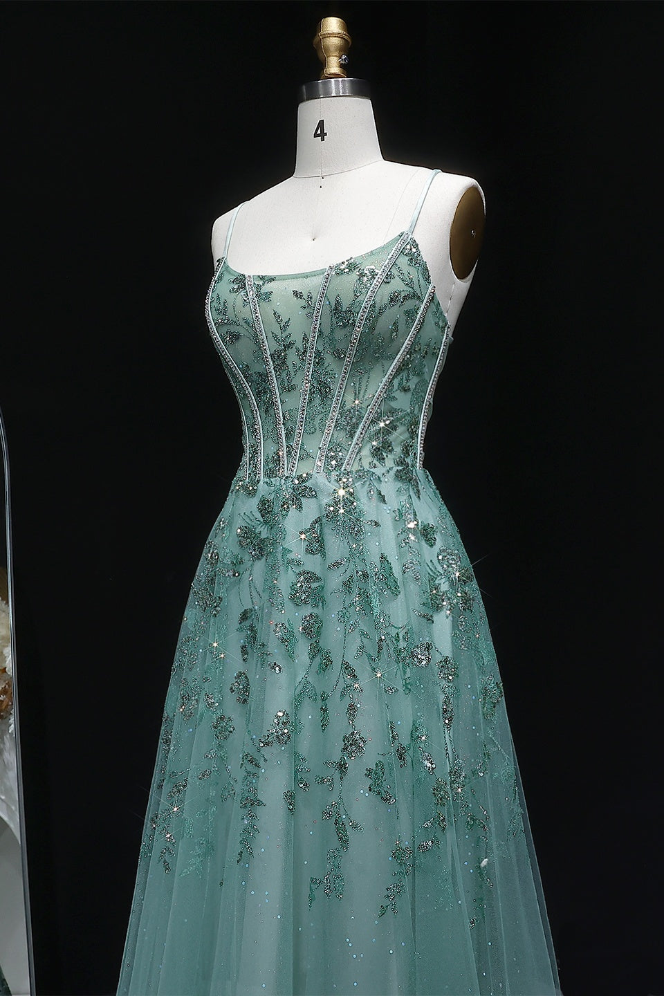 Sage Green Tulle A-Line Prom Dress with Sequin Lace SH388 Sheer Fairy