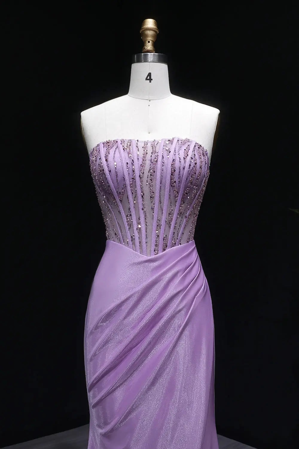 Lavender Strapless Satin Sheath Purple Prom Dress SH406 Sheer Fairy