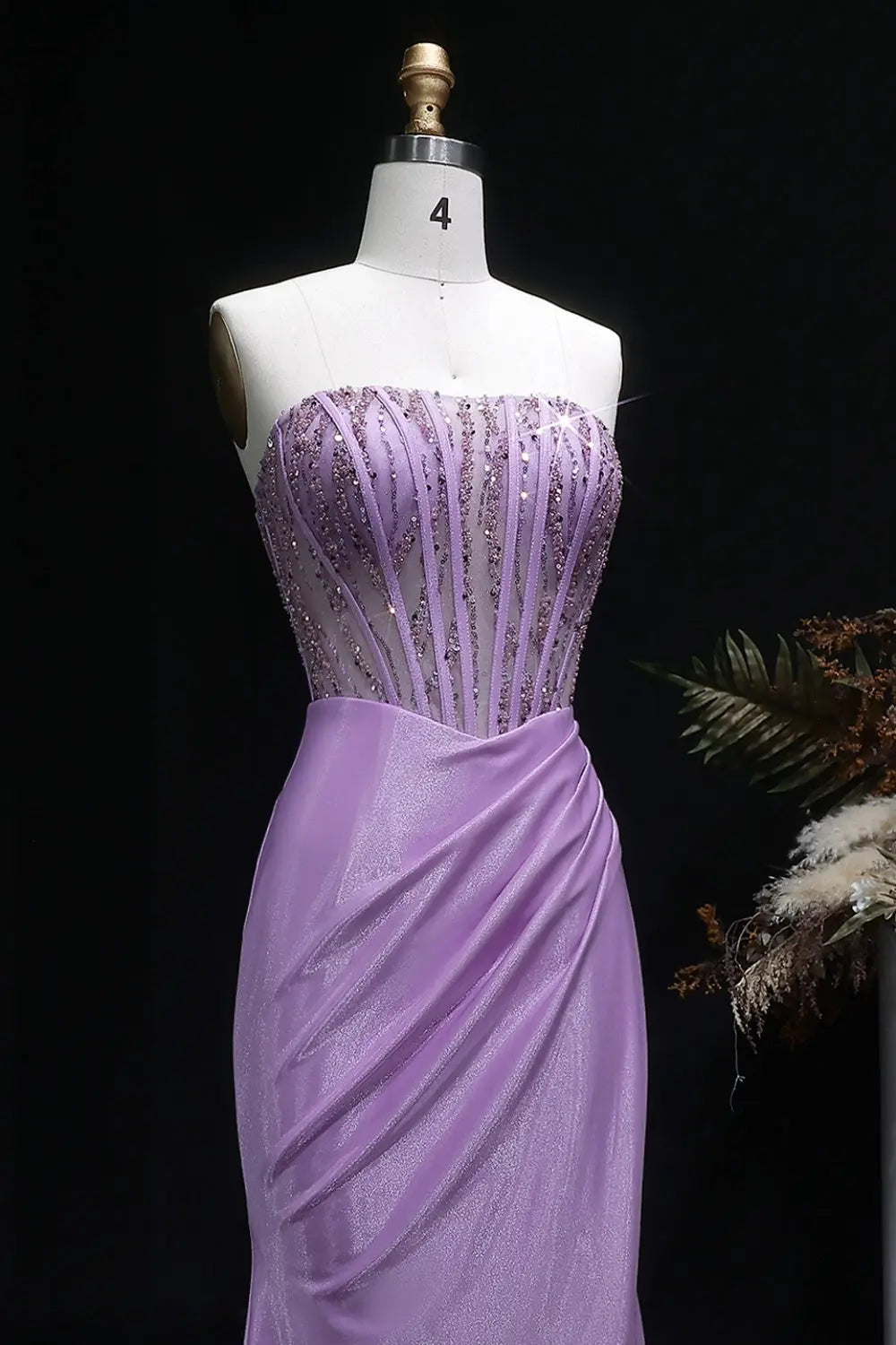 Lavender Strapless Satin Sheath Purple Prom Dress SH406 Sheer Fairy