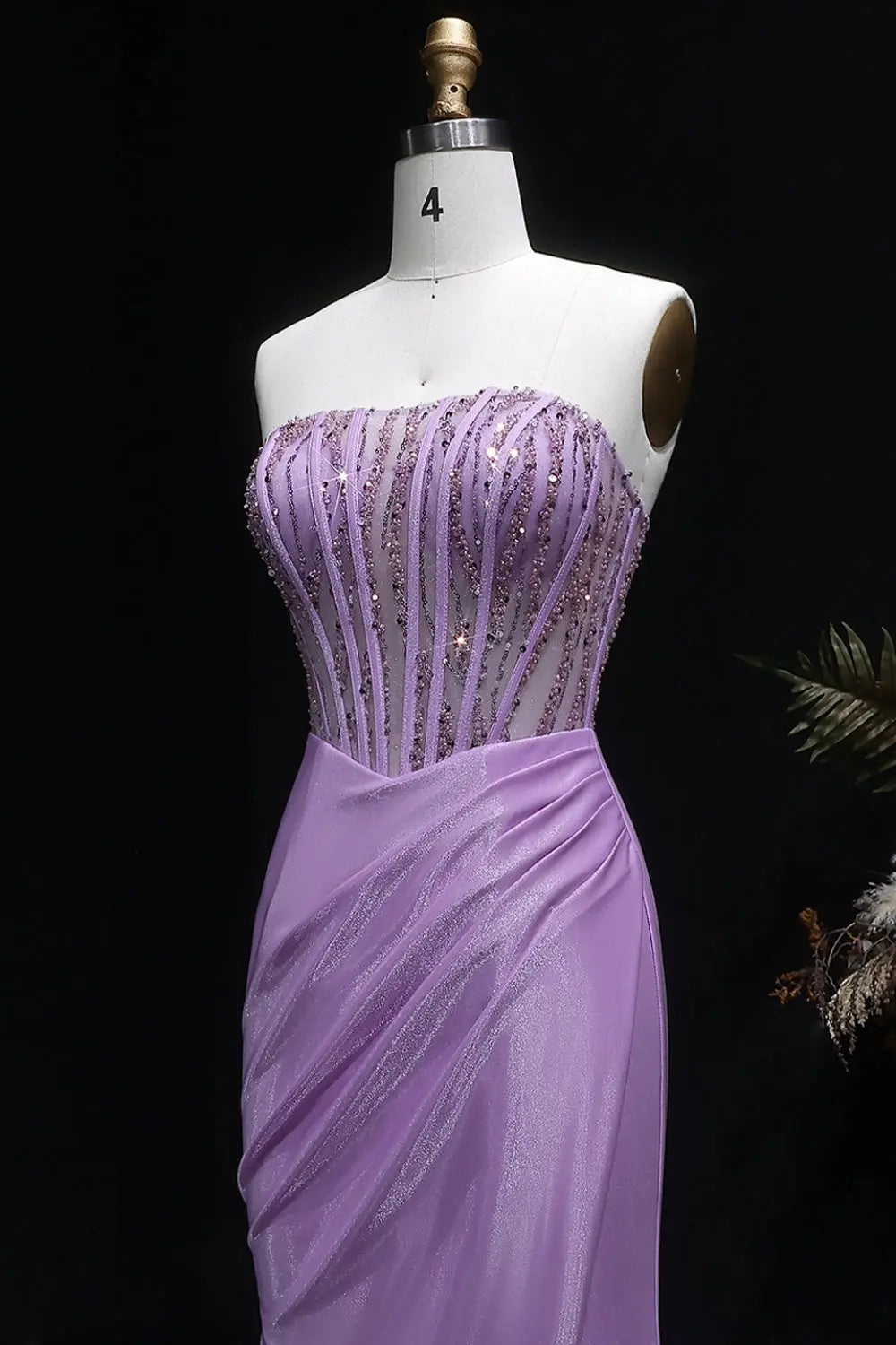 Lavender Strapless Satin Sheath Purple Prom Dress SH406 Sheer Fairy