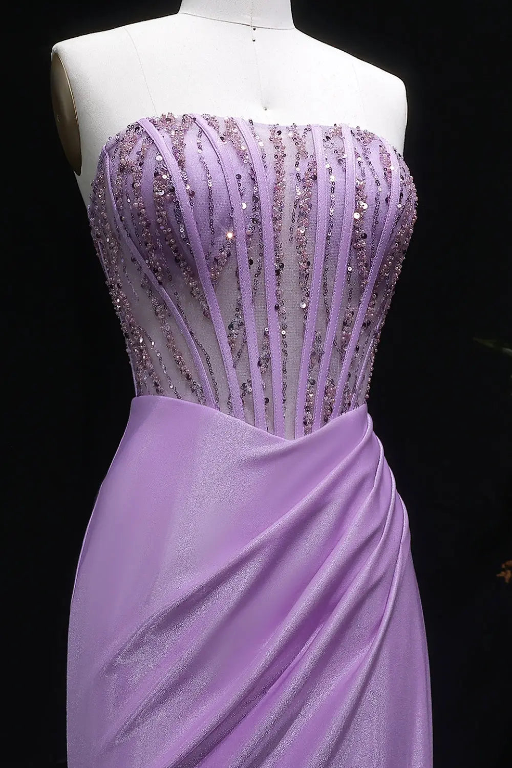 Lavender Strapless Satin Sheath Purple Prom Dress SH406 Sheer Fairy