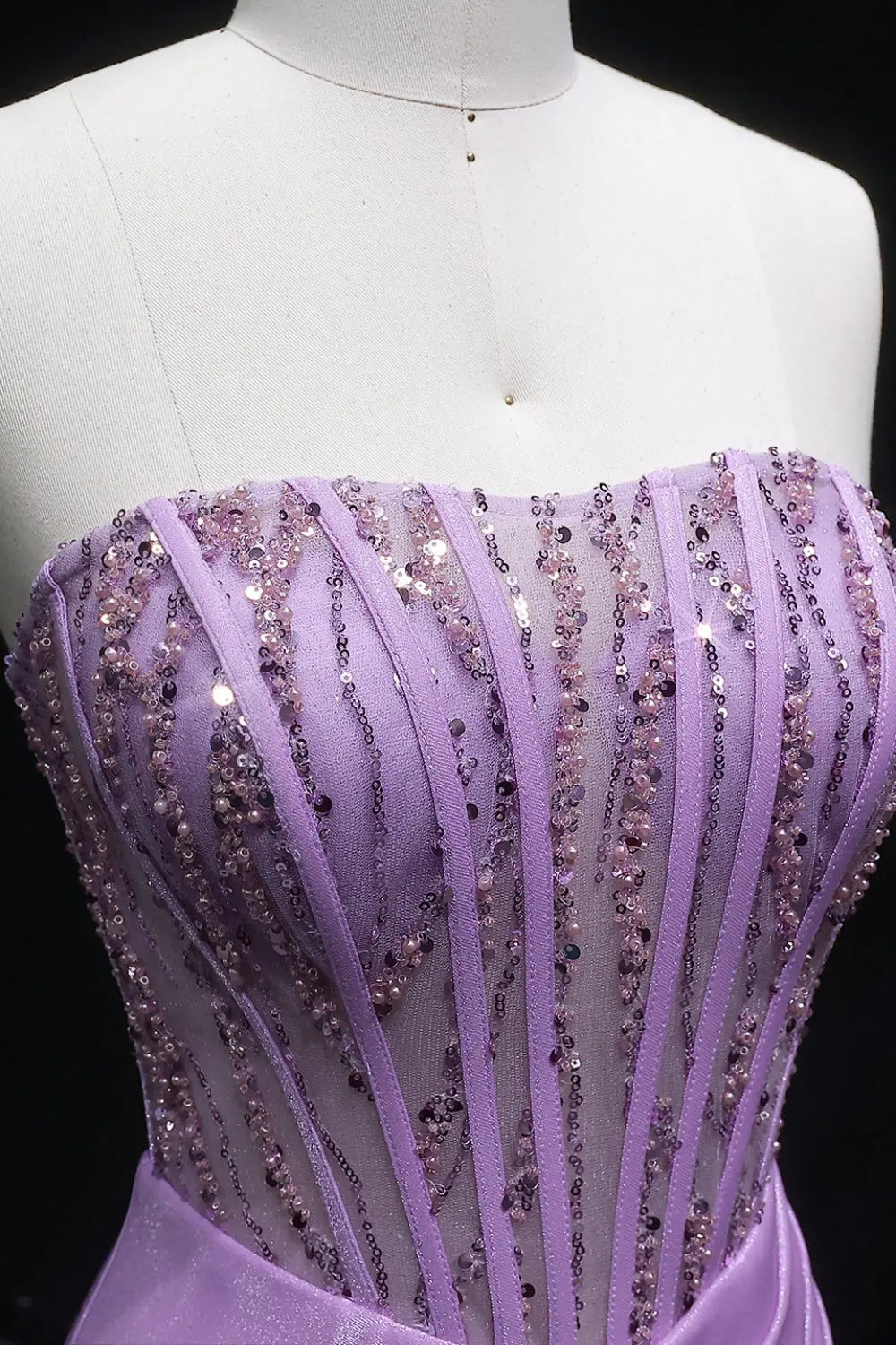 Lavender Strapless Satin Sheath Purple Prom Dress SH406 Sheer Fairy