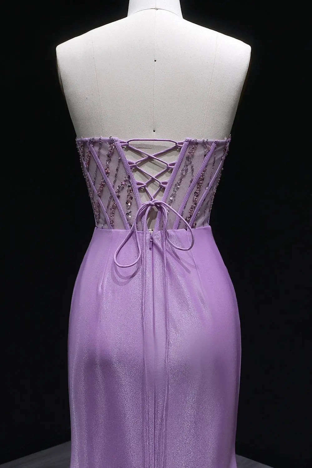 Lavender Strapless Satin Sheath Purple Prom Dress SH406 Sheer Fairy