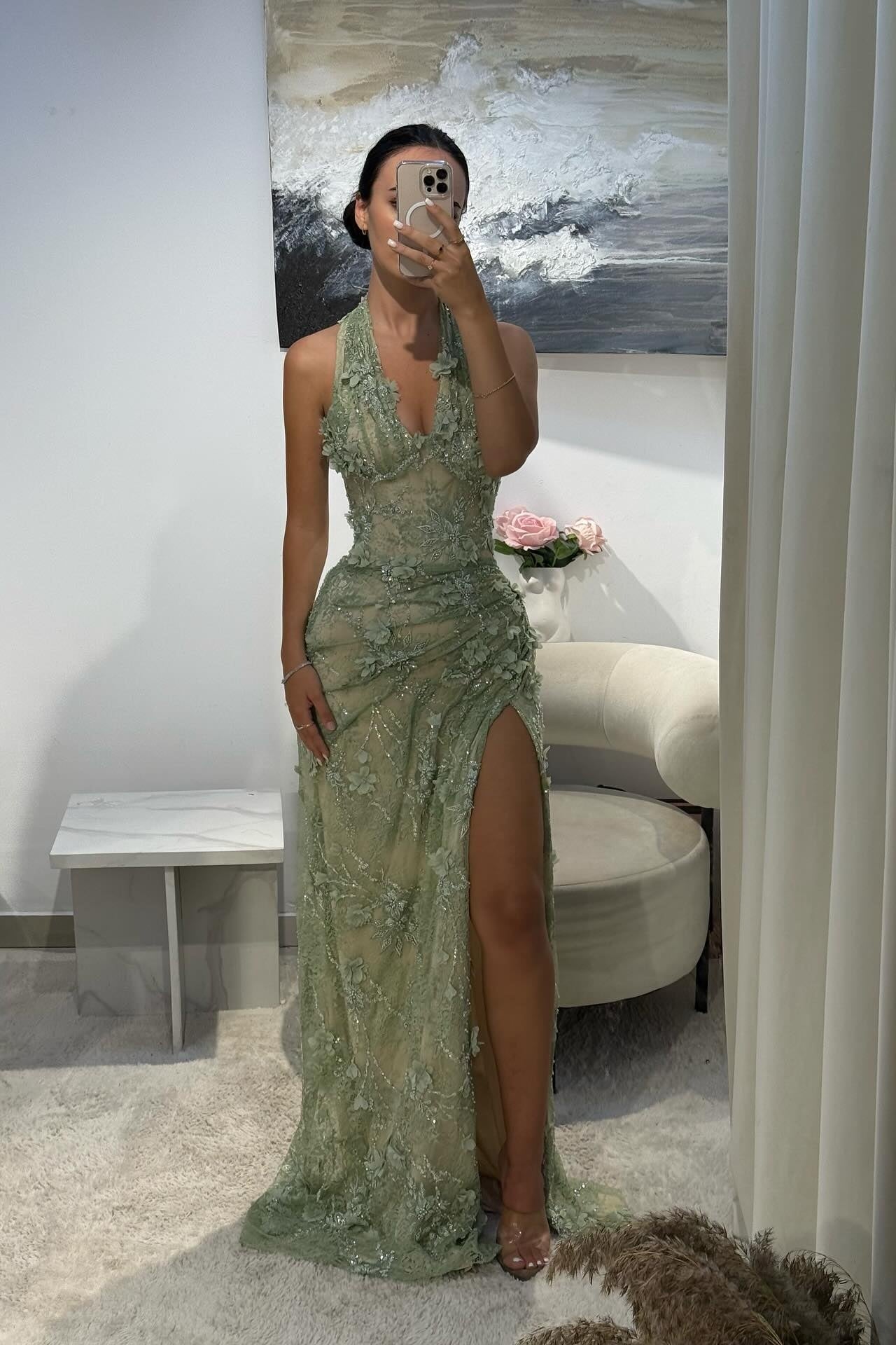 Metallic Sheath Deep V-Neck Prom Dress SH551 Sheer Fairy