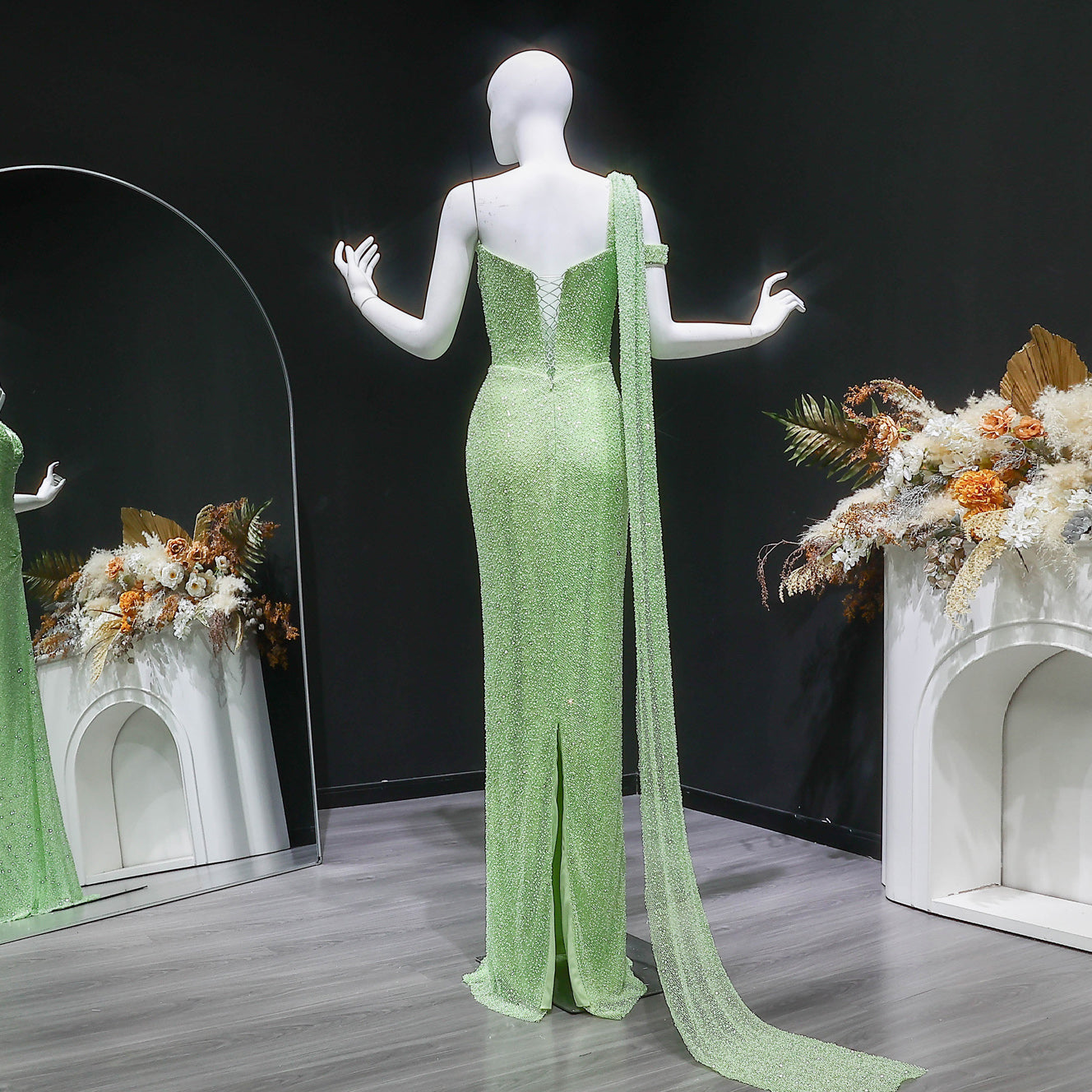Elegant One-Shoulder Beaded Mermaid Prom Dress with Drape Detail SH572 Sheer Fairy