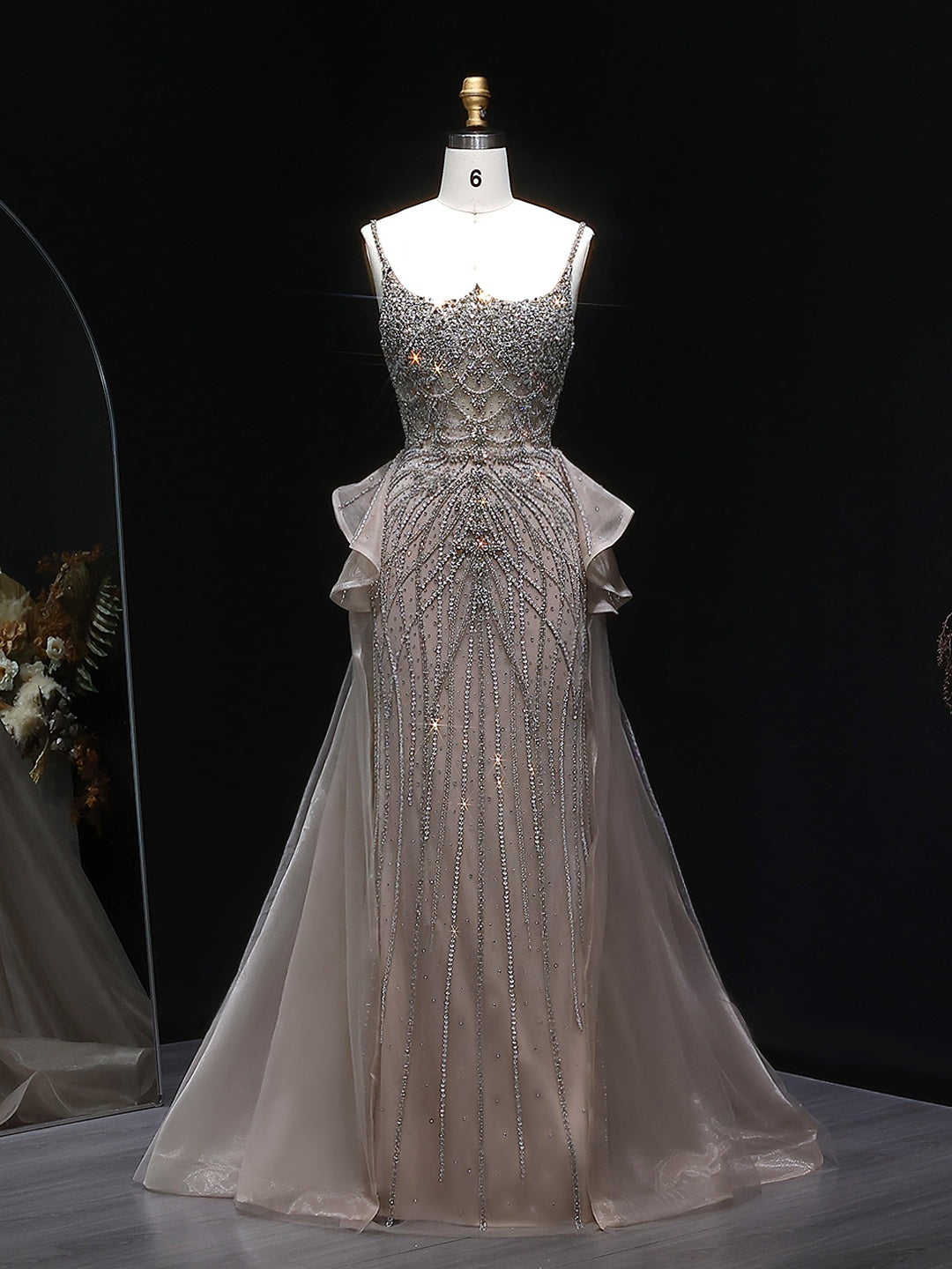 Luxury Beaded  Caramel Tulle Formal Evening Dresses for Women SS026 Sheer Fairy