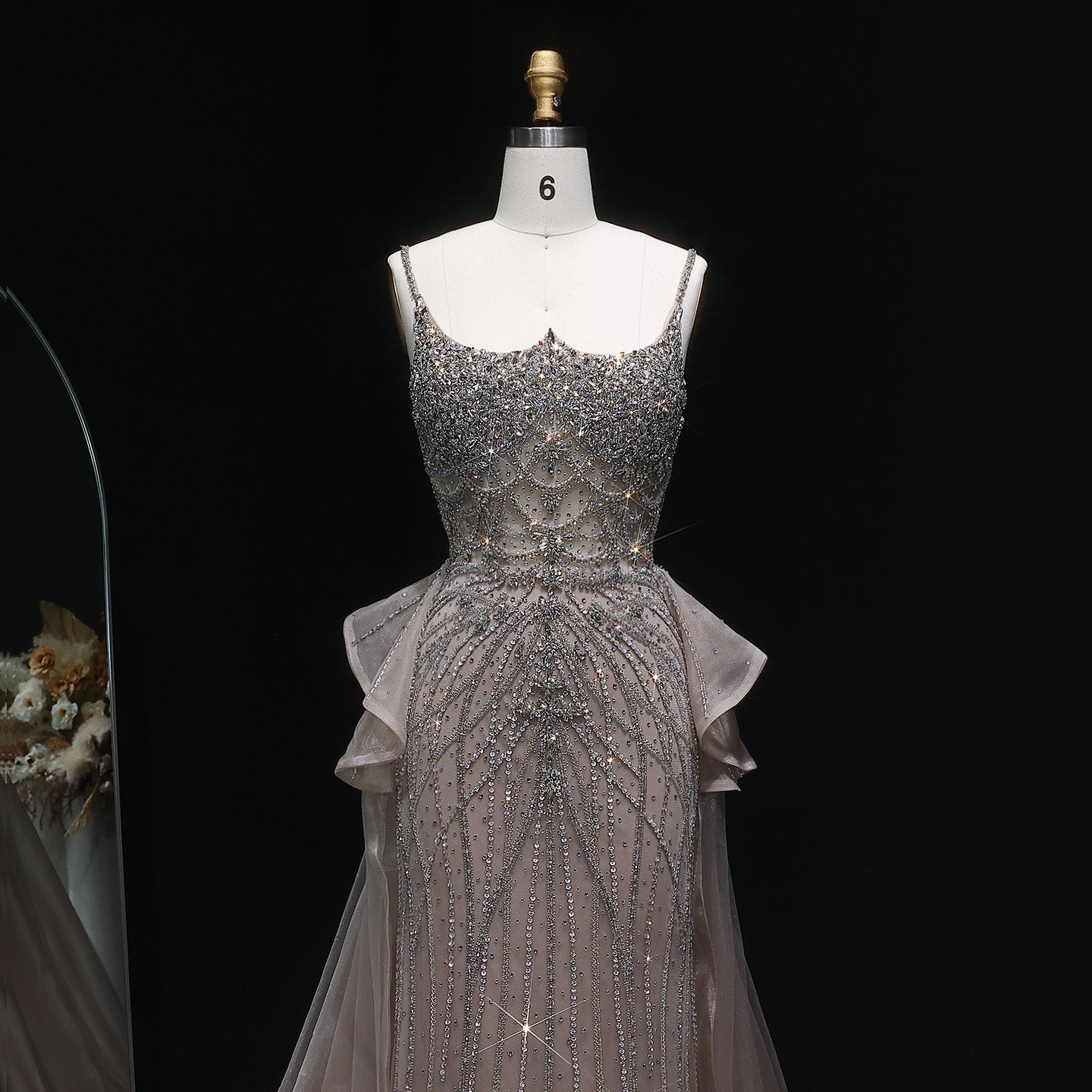 Luxury Beaded  Pink Tulle Formal Evening Dresses for Women SS026 Sheer Fairy