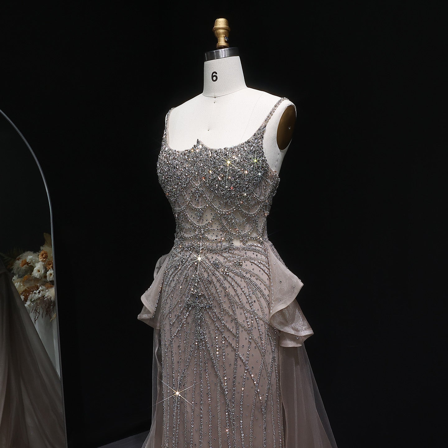 Luxury Beaded  Pink Tulle Formal Evening Dresses for Women SS026 Sheer Fairy