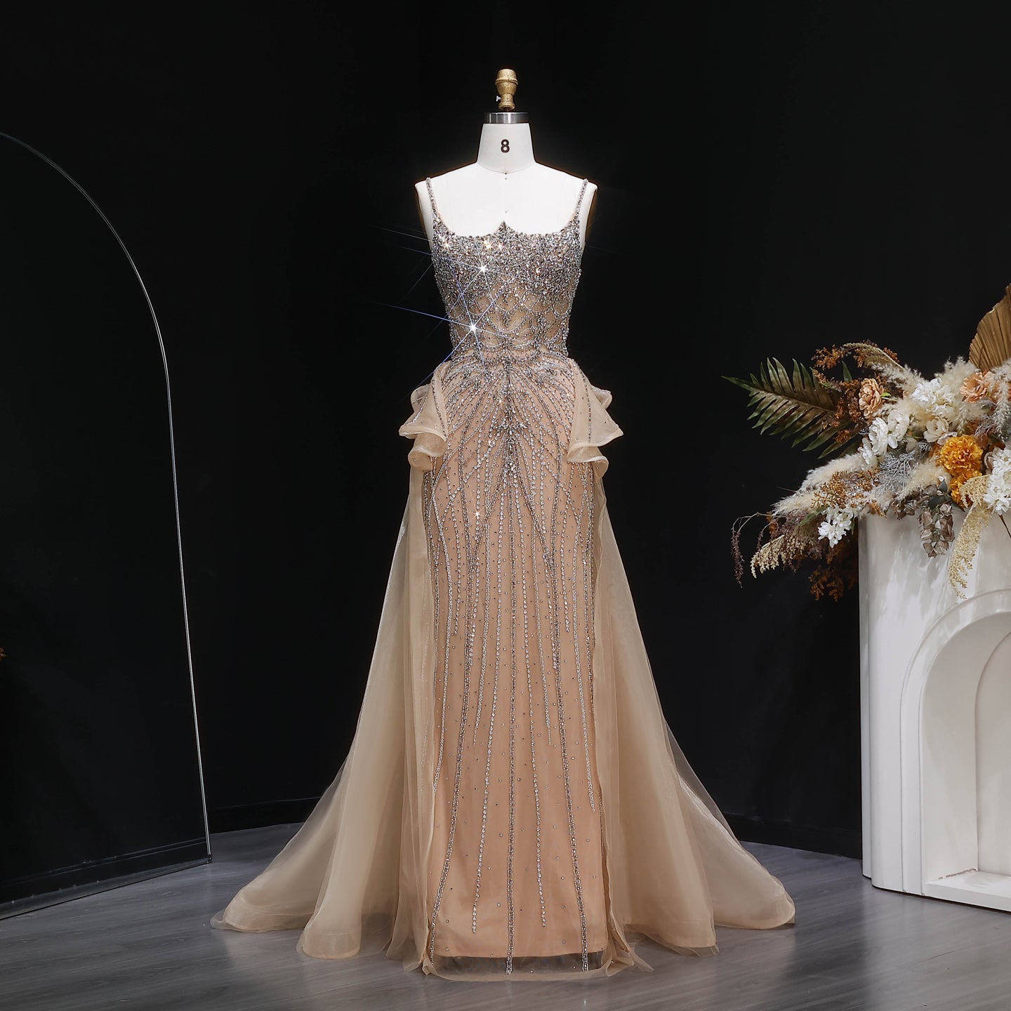 Luxury Beaded  Pink Tulle Formal Evening Dresses for Women SS026 Sheer Fairy