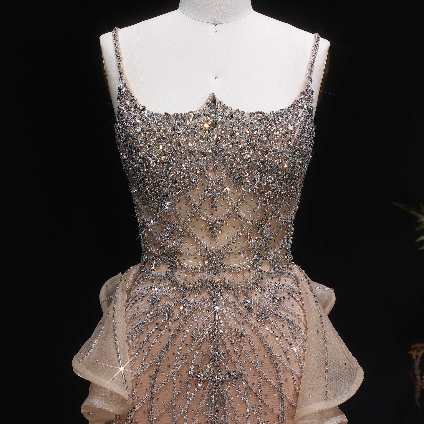 Luxury Beaded  Pink Tulle Formal Evening Dresses for Women SS026 Sheer Fairy