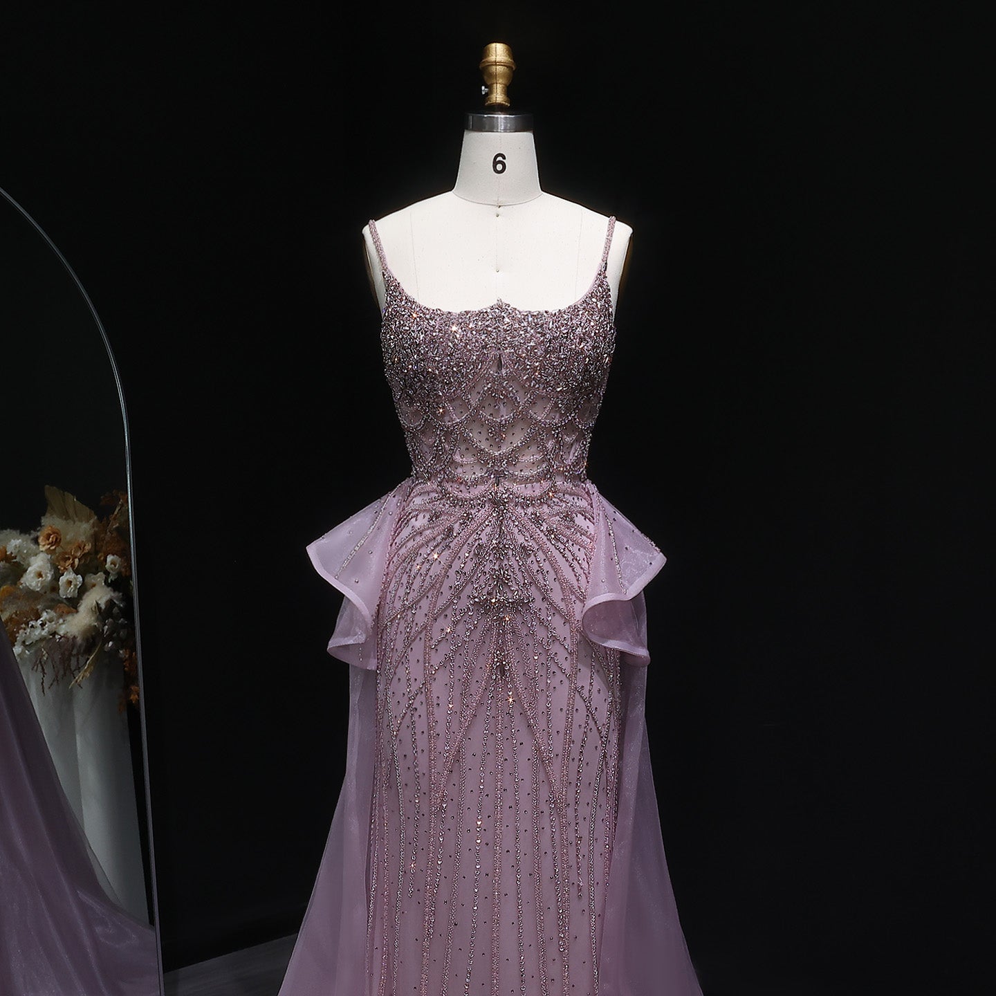 Luxury Beaded  Pink Tulle Formal Evening Dresses for Women SS026 Sheer Fairy