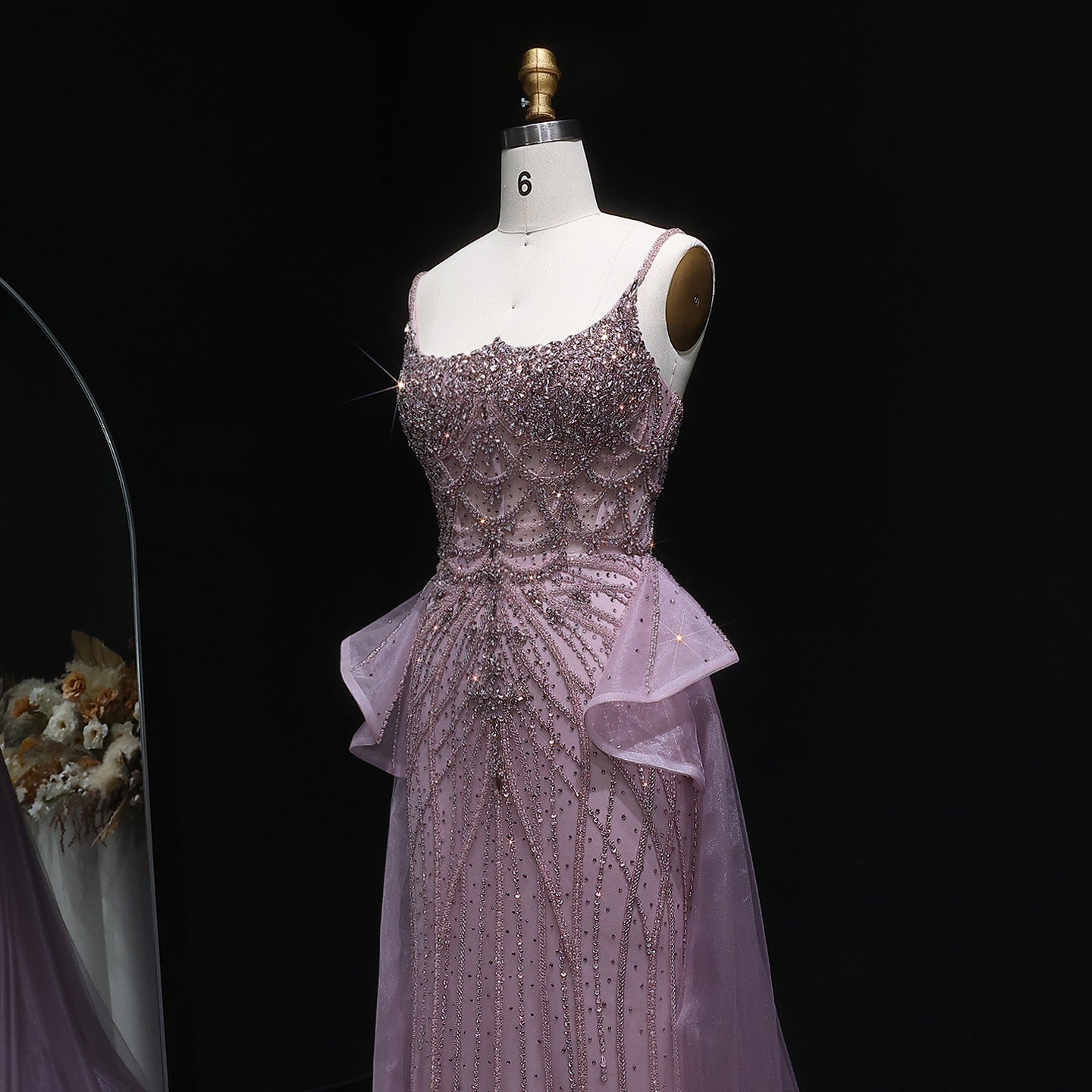 Luxury Beaded  Pink Tulle Formal Evening Dresses for Women SS026 Sheer Fairy