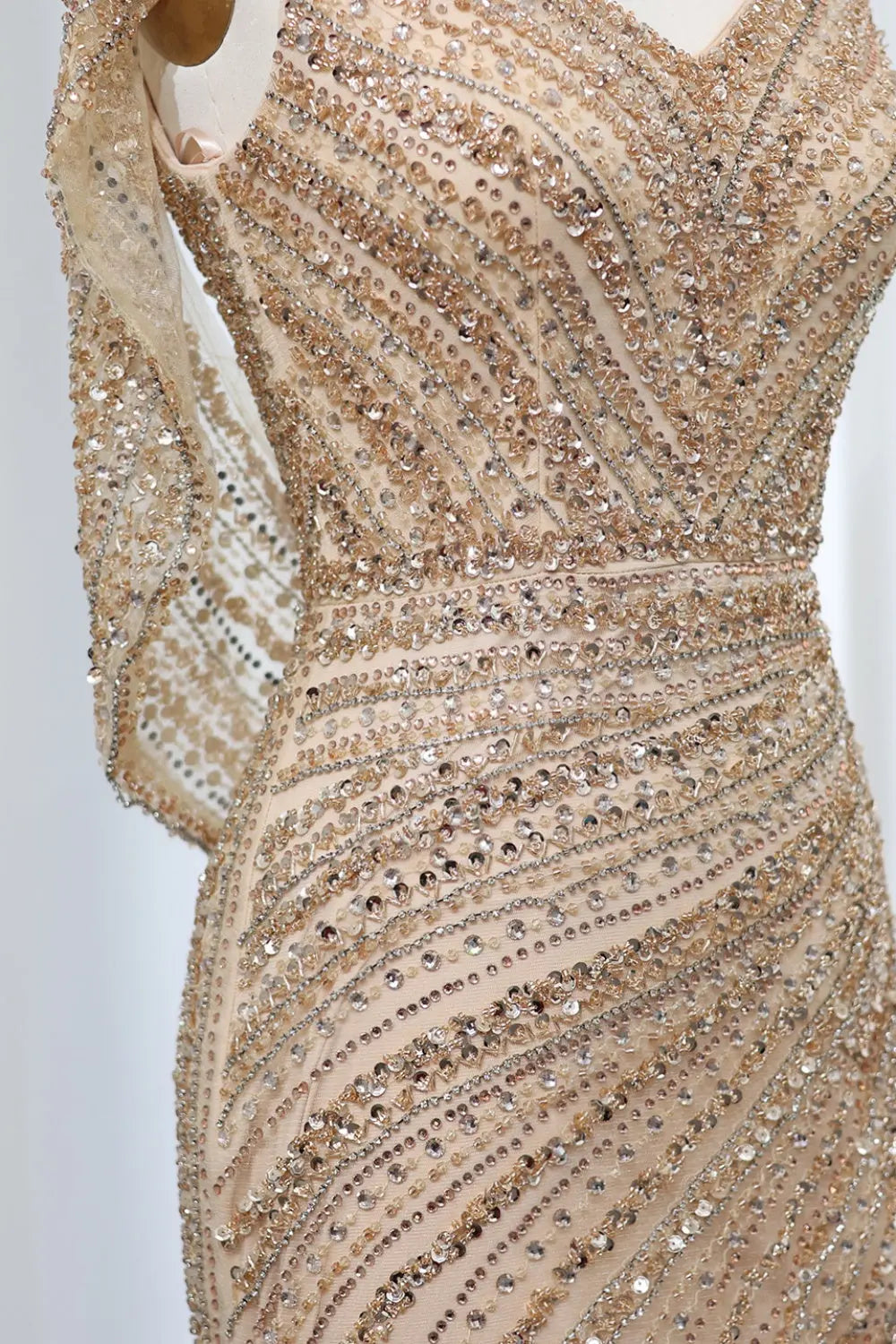 Luxury Beaded Silver Slit Mermaid Evening Dress with Cape SS035 Sheer Fairy