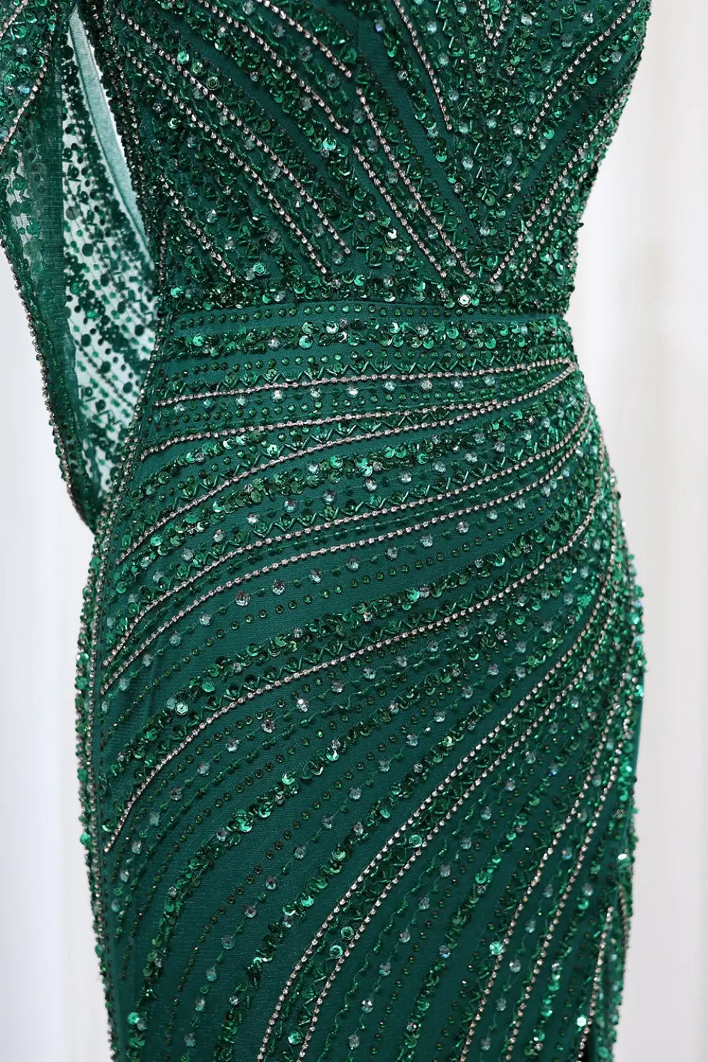 Luxury Beaded Silver Slit Mermaid Evening Dress with Cape SS035 Sheer Fairy