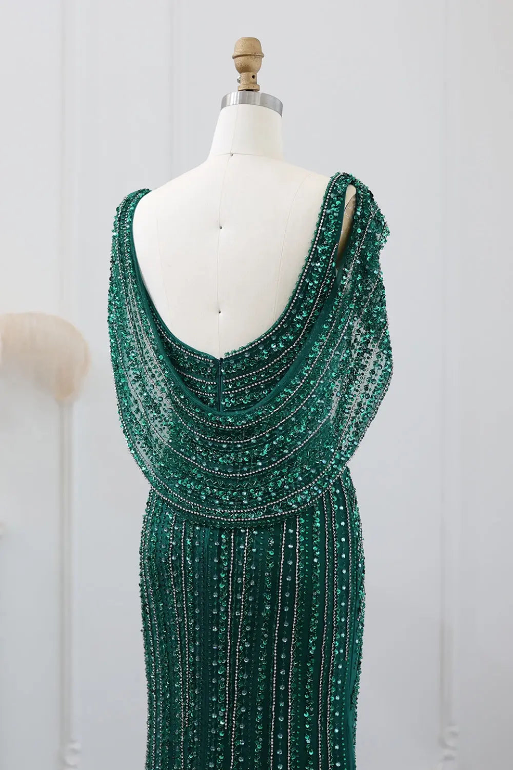 Luxury Beaded Silver Slit Mermaid Evening Dress with Cape SS035 Sheer Fairy