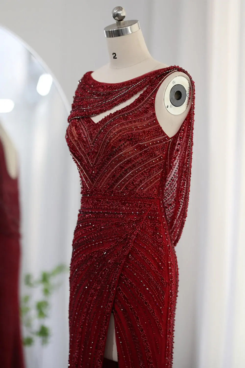 Luxury Beaded Silver Slit Mermaid Evening Dress with Cape SS035 Sheer Fairy
