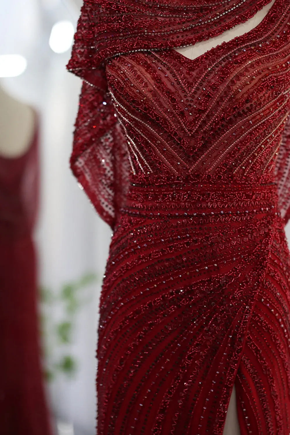 Luxury Beaded Silver Slit Mermaid Evening Dress with Cape SS035 Sheer Fairy