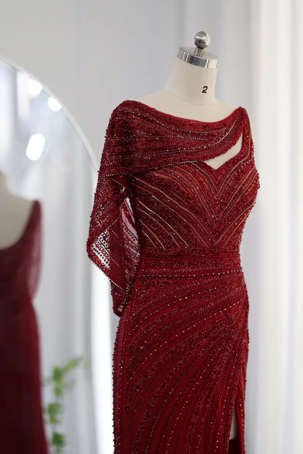 Luxury Beaded Silver Slit Mermaid Evening Dress with Cape SS035 Sheer Fairy
