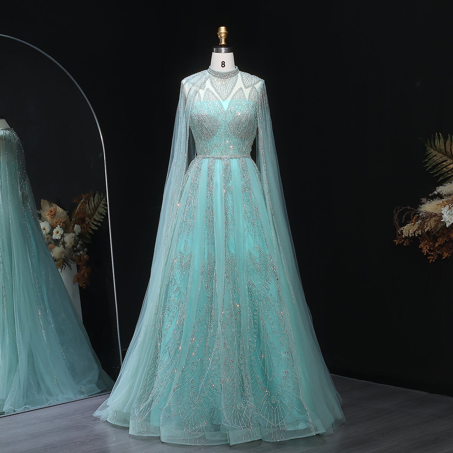 Luxury Brown Beaded Evening Gown with Cape Sleeves SS050 Sheer Fairy