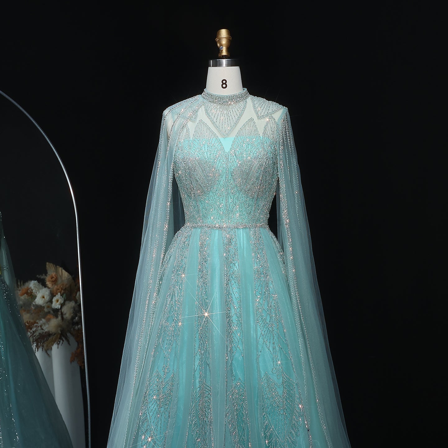 Luxury Brown Beaded Evening Gown with Cape Sleeves SS050 Sheer Fairy