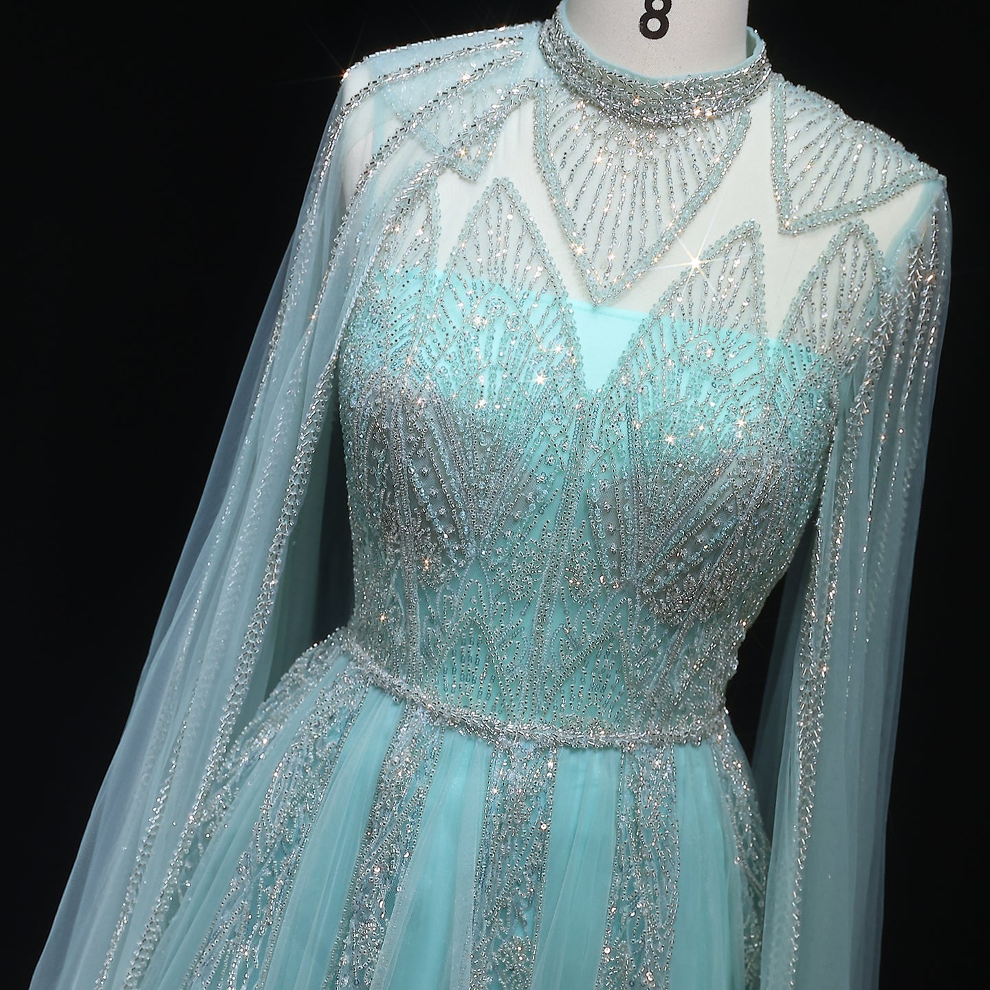 Luxury Brown Beaded Evening Gown with Cape Sleeves SS050 Sheer Fairy
