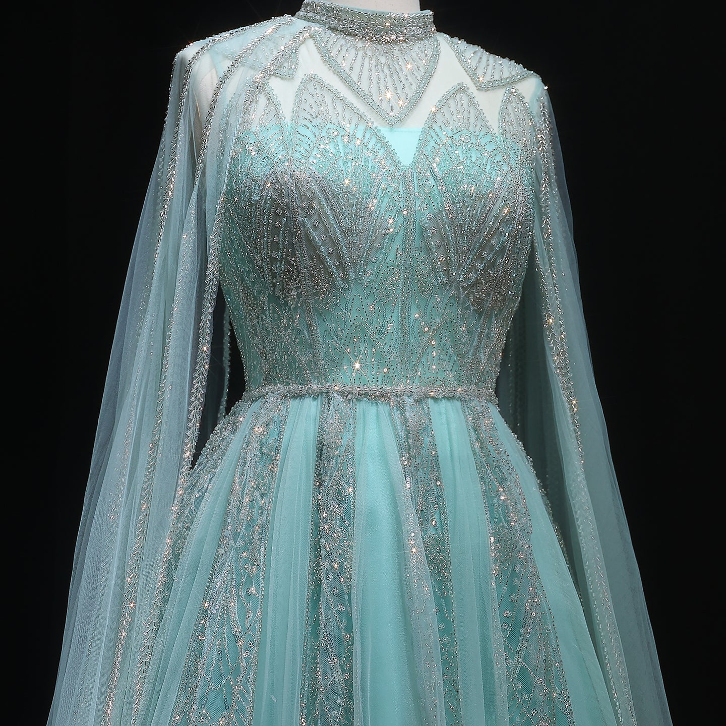 Luxury Brown Beaded Evening Gown with Cape Sleeves SS050 Sheer Fairy