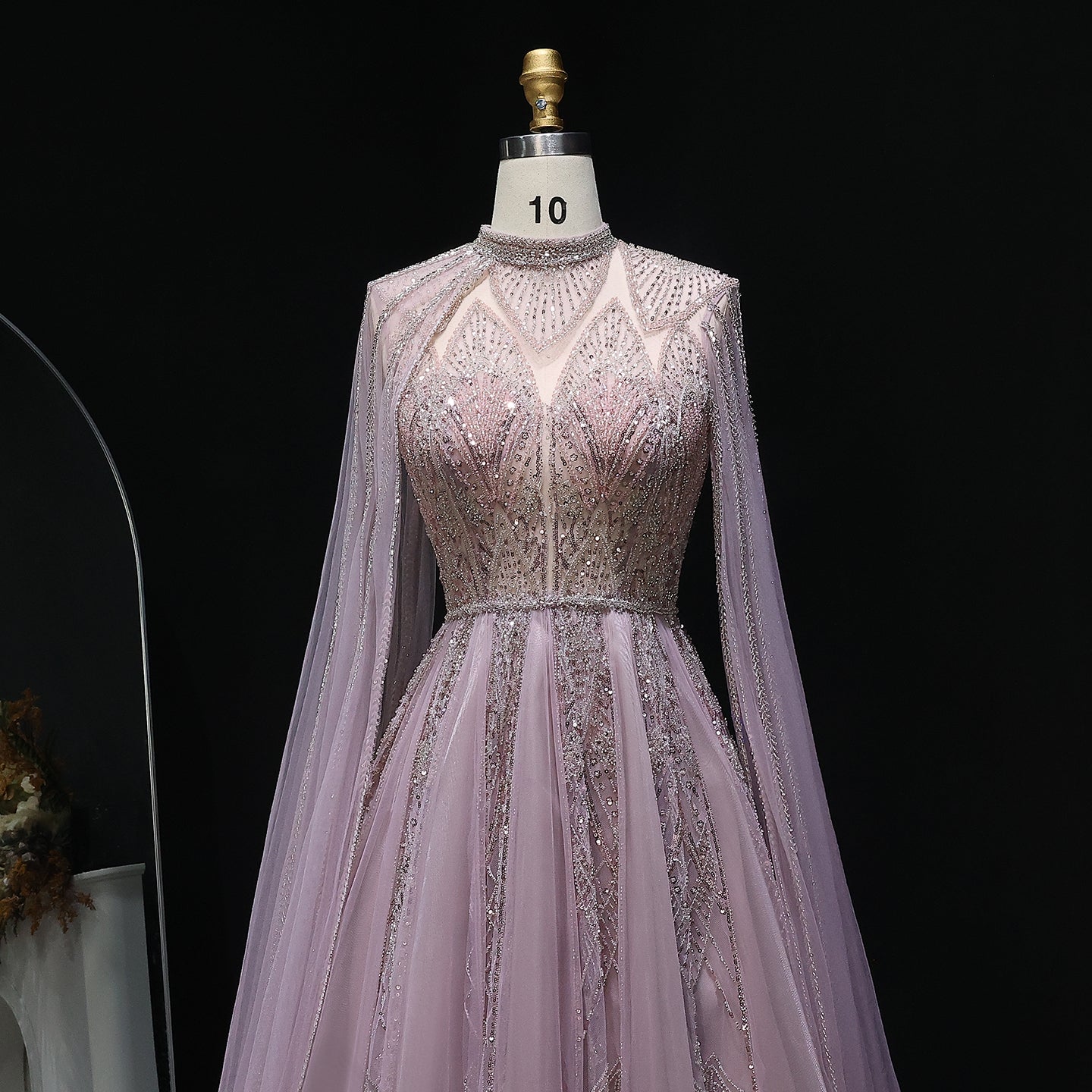 Luxury Brown Beaded Evening Gown with Cape Sleeves SS050 Sheer Fairy