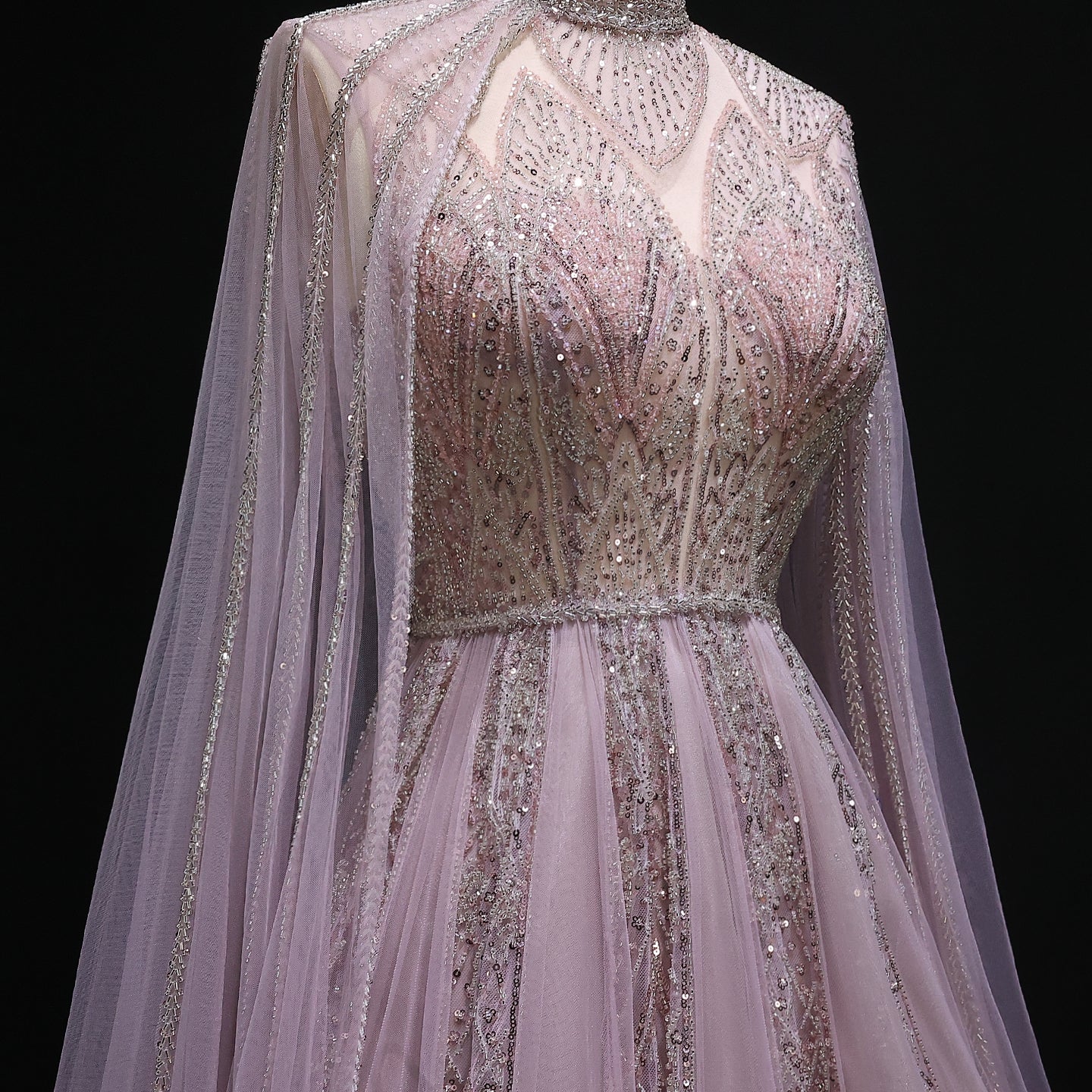Luxury Brown Beaded Evening Gown with Cape Sleeves SS050 Sheer Fairy
