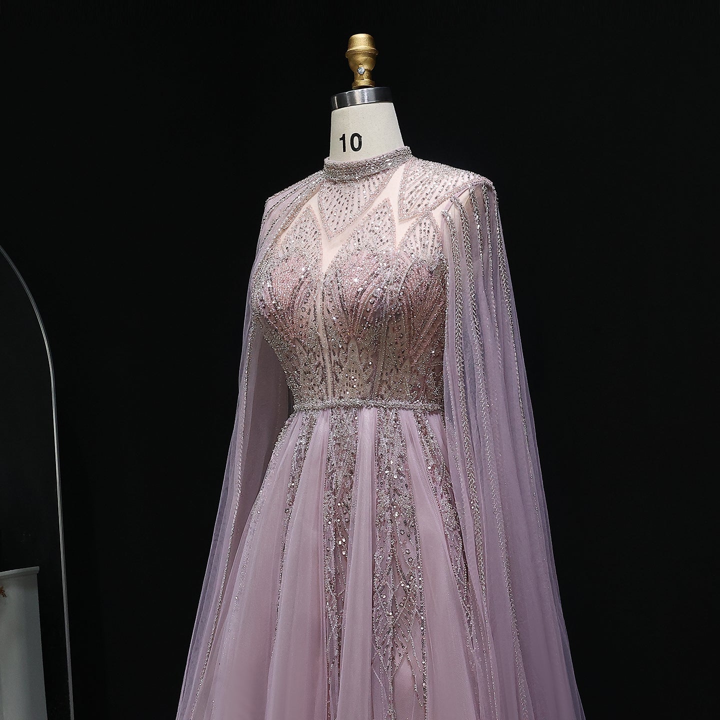 Luxury Brown Beaded Evening Gown with Cape Sleeves SS050 Sheer Fairy