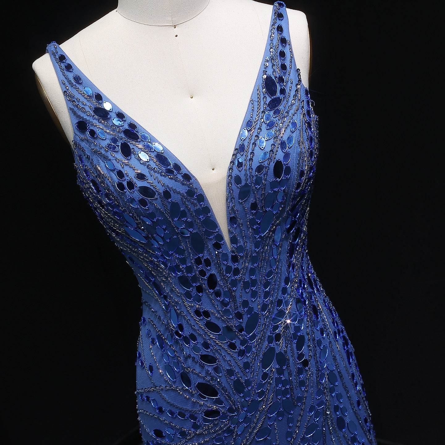 Luxury Sequin Feather Mermaid Side Slit Evening Dress SS066