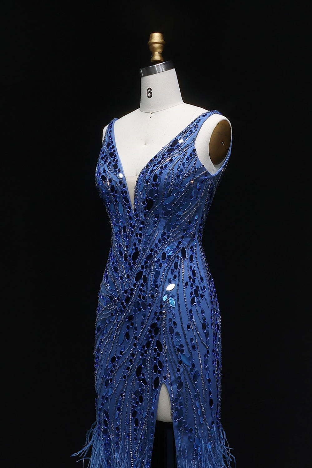 Luxury Sequin Feather Mermaid Side Slit Evening Dress SS066 Sheer Fairy