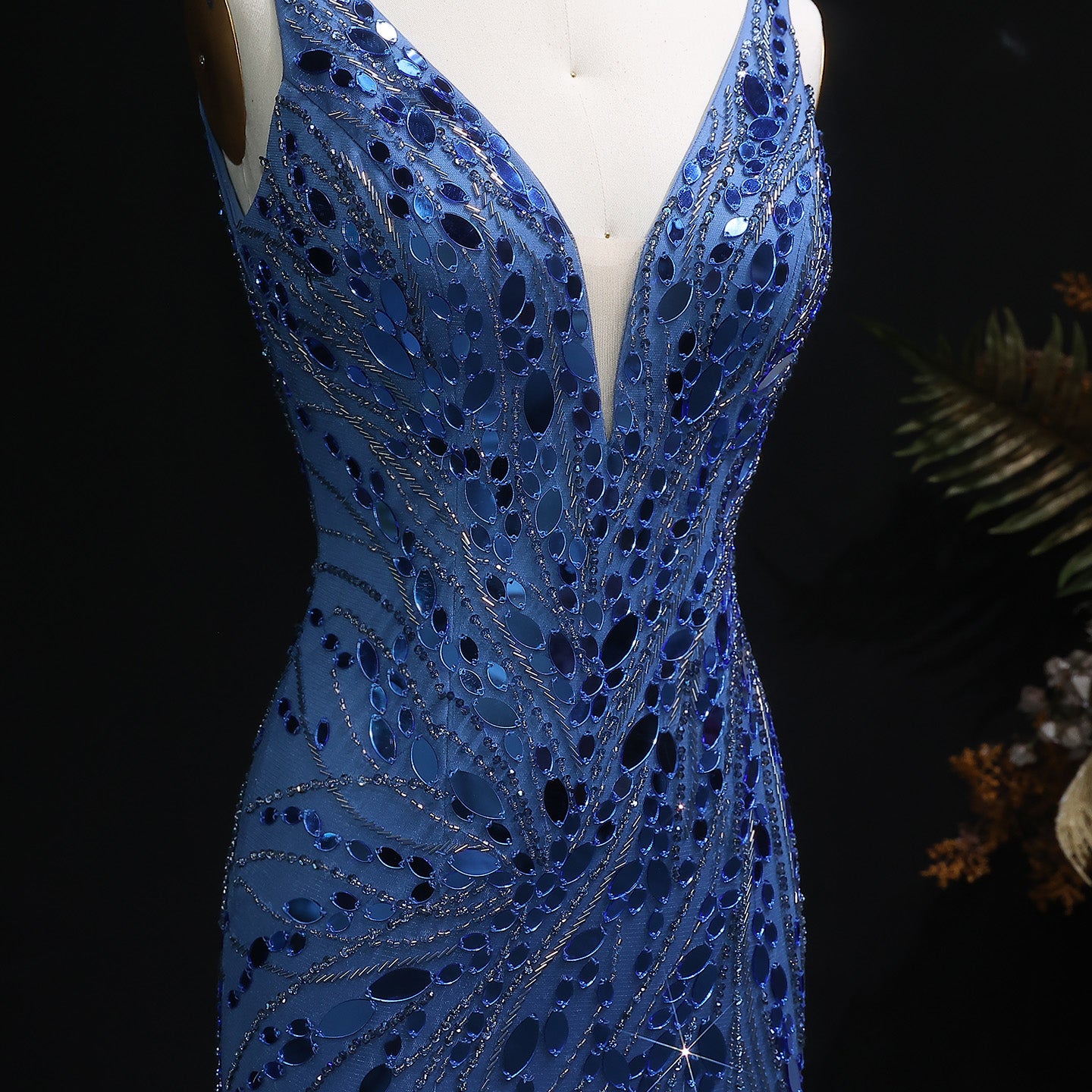 Luxury Sequin Feather Mermaid Side Slit Evening Dress SS066