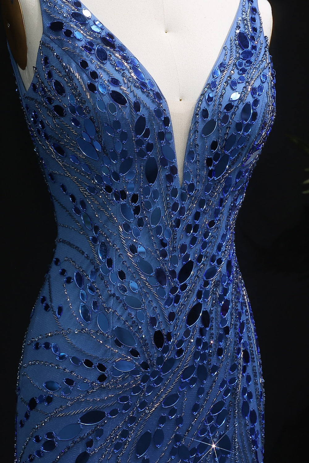 Luxury Sequin Feather Mermaid Side Slit Evening Dress SS066 Sheer Fairy