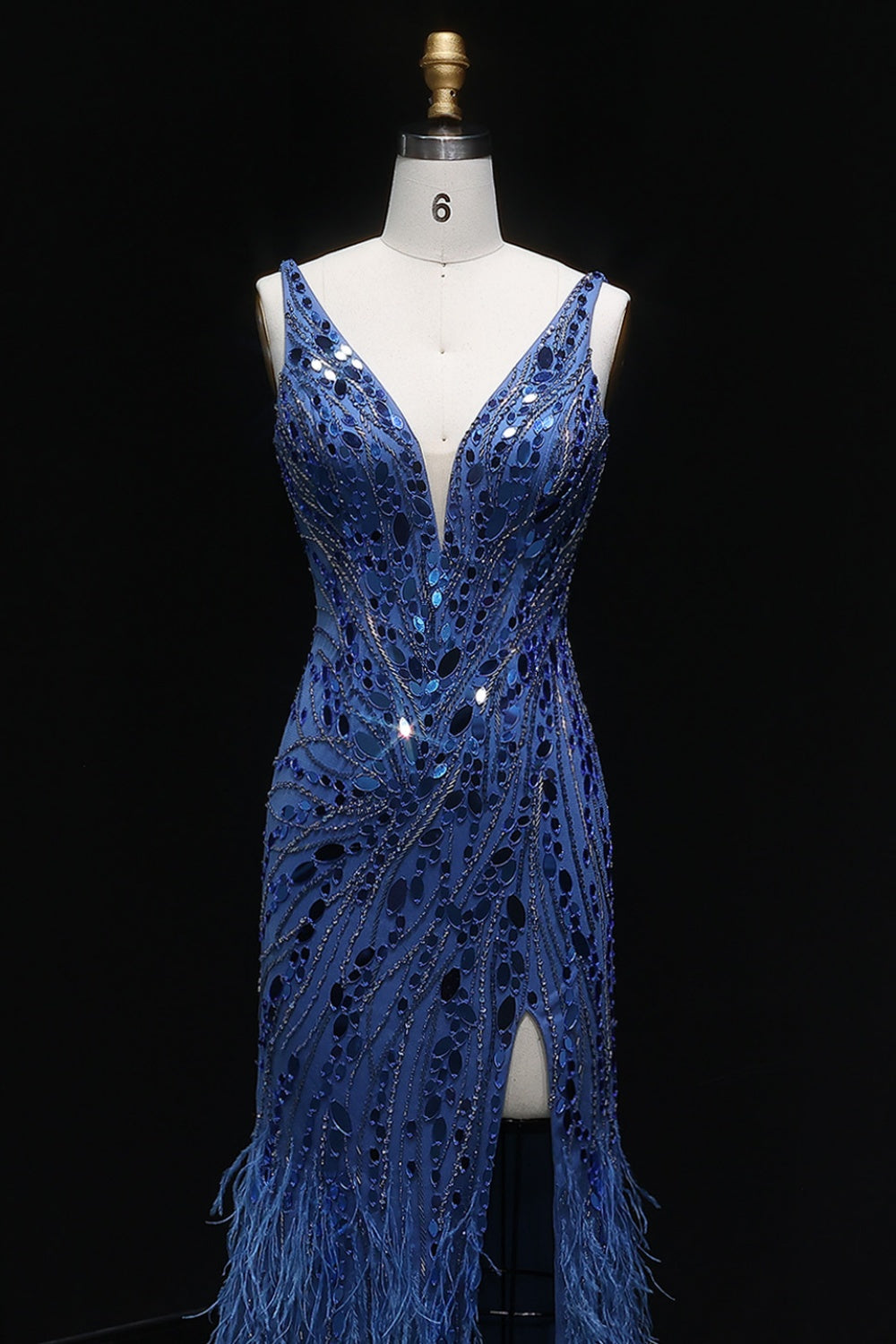 Luxury Sequin Feather Mermaid Side Slit Evening Dress SS066 Sheer Fairy