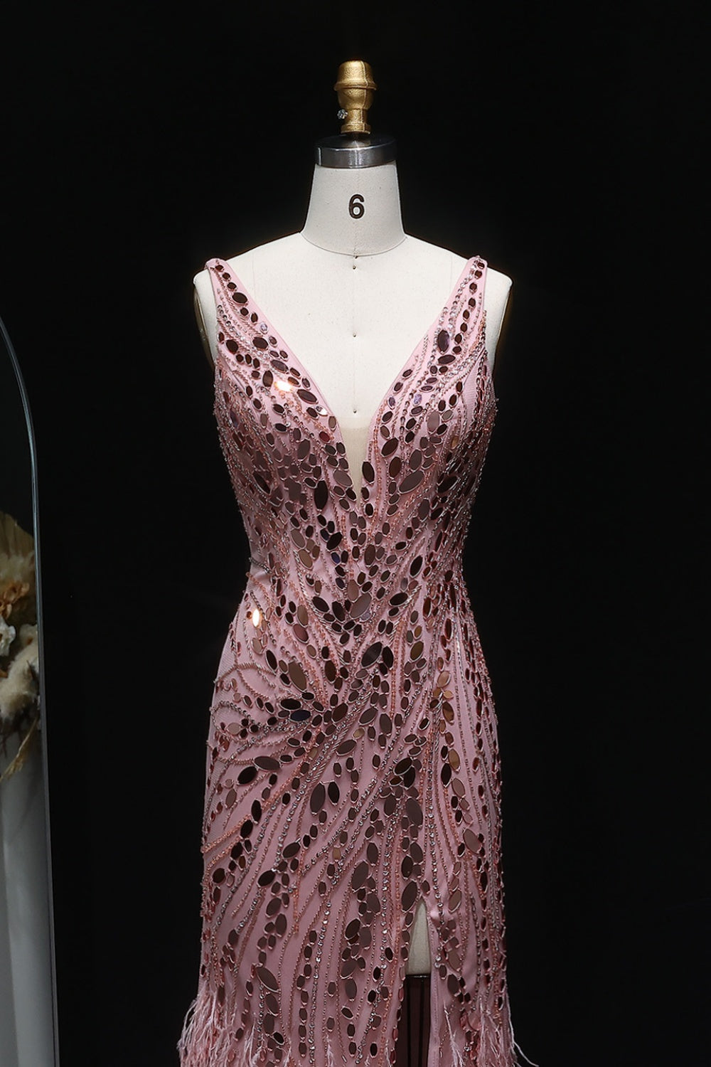 Luxury Sequin Feather Mermaid Side Slit Evening Dress SS066 Sheer Fairy