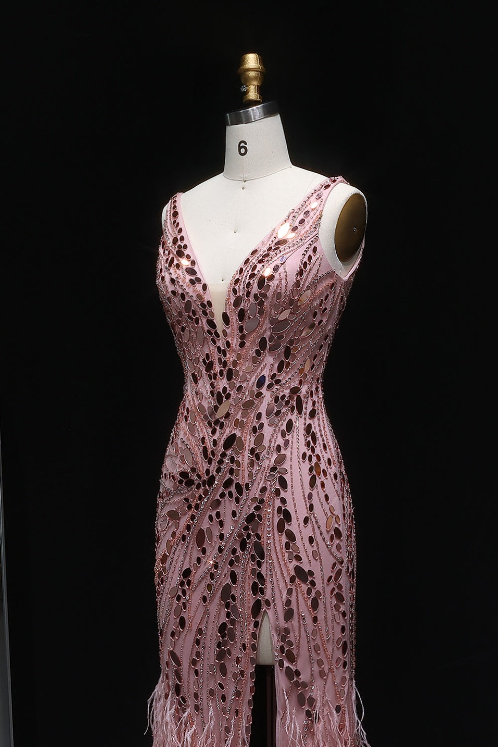 Luxury Sequin Feather Mermaid Side Slit Evening Dress SS066 Sheer Fairy