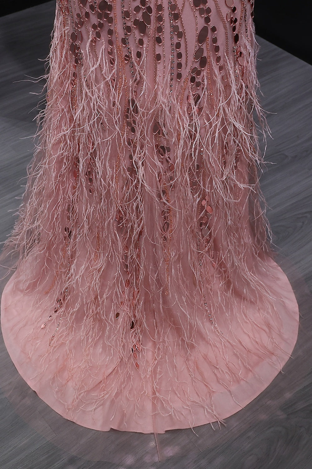 Luxury Sequin Feather Mermaid Side Slit Evening Dress SS066 Sheer Fairy