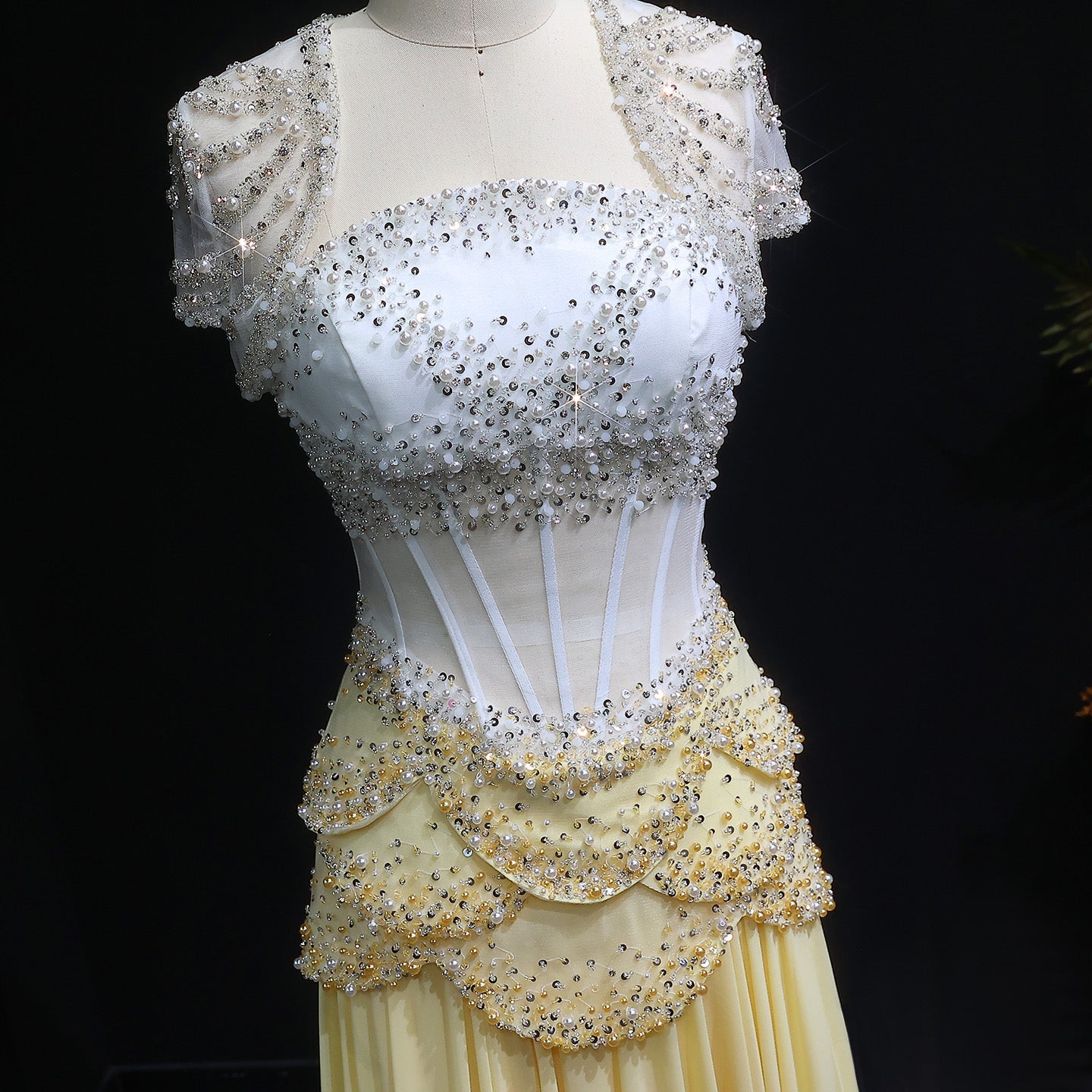 Luxury Blue Beaded Formal Evening Gown with Bell Sleeves SS286 Sheer Fairy
